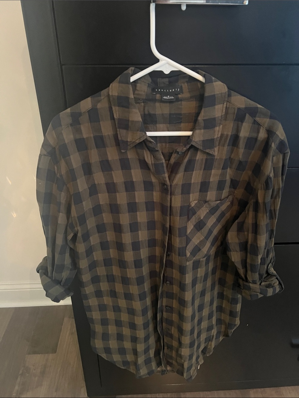 Sanctuary Plaid Button-Down Shirt in Brown and Black